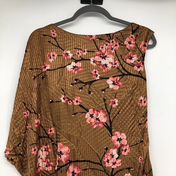 Le Chateau Bronze Floral Cherry Blossom Asymmetrical Draped Midi Dress size S - Picture 10 of 15